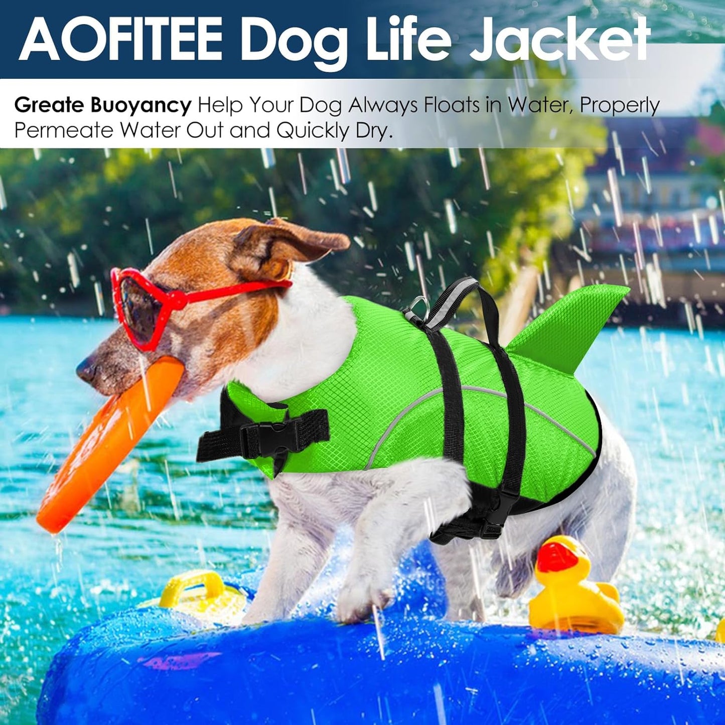 Dog Life Jacket Ripstop Dog Life Vest, Reflective Dog Safety Vest for Boating Swimming, Dog Shark Life Jackets Dog Lifesaver with Rescue Handle for Small Medium Dogs