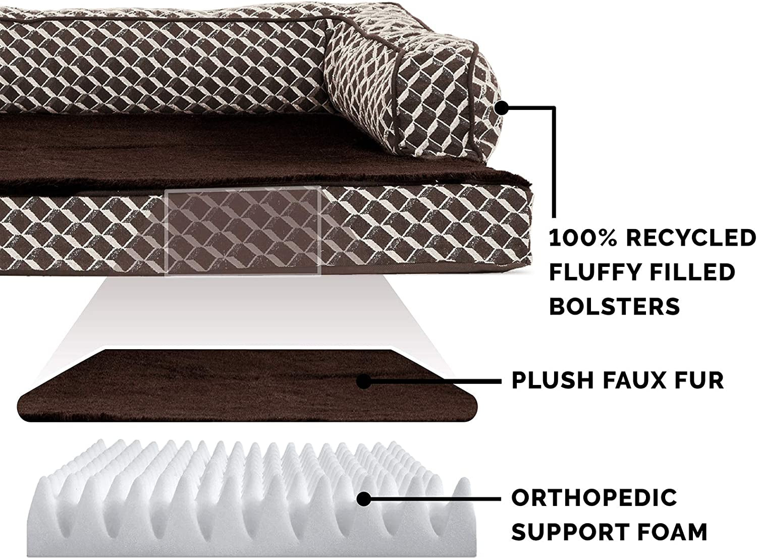 Pet Bed for Dogs and Cats - Plush and Decor Comfy Couch Sofa-Style Egg Crate Orthopedic Dog Bed, Removable Machine Washable Cover - Diamond Brown, Medium