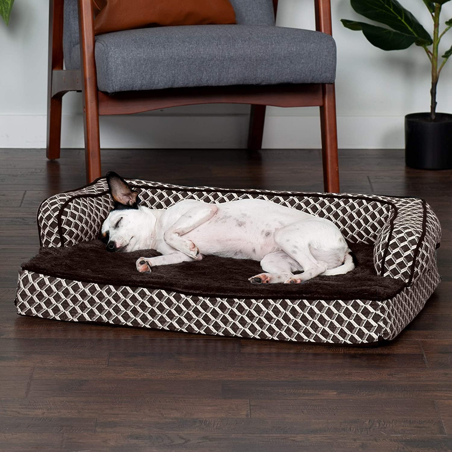 Pet Bed for Dogs and Cats - Plush and Decor Comfy Couch Sofa-Style Egg Crate Orthopedic Dog Bed, Removable Machine Washable Cover - Diamond Brown, Medium