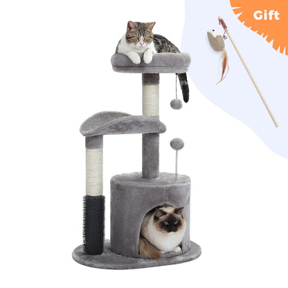 32.7" Cat Tree Small Cat Tower Kitten Scratching Posts Condo with Sefl-Grooming Toy, Gray