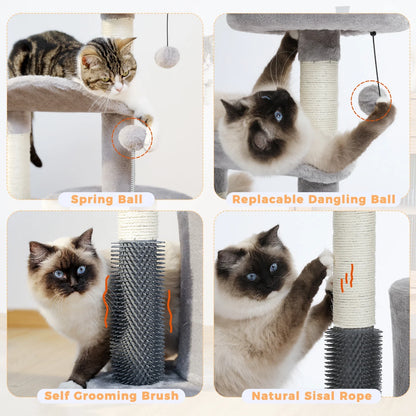 32.7" Cat Tree Small Cat Tower Kitten Scratching Posts Condo with Sefl-Grooming Toy, Gray