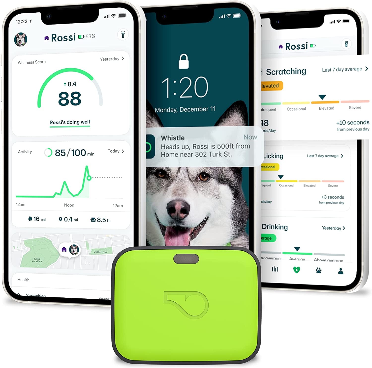 GPS + Health + Fitness - Ultimate Dog GPS Tracker plus Dog Health & Fitness Monitor, Waterproof, Safe Place Escape Alerts, Built-In Night Light,Fits on Dog Collar, GO Explore, Grey