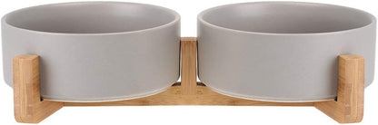 Ceramic Cat Dog Bowl Dish with Wood Stand No Spill Pet Food Water Feeder Cats Small Dogs Set of 2